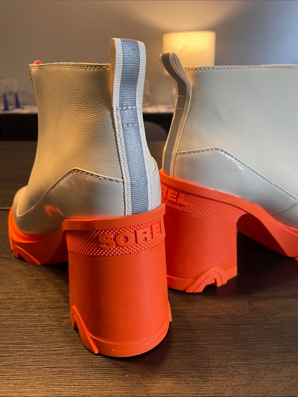 Sorel Brex Ceramic White and Orange Chunky Heel Ankle Boot - Picture 4 of 7